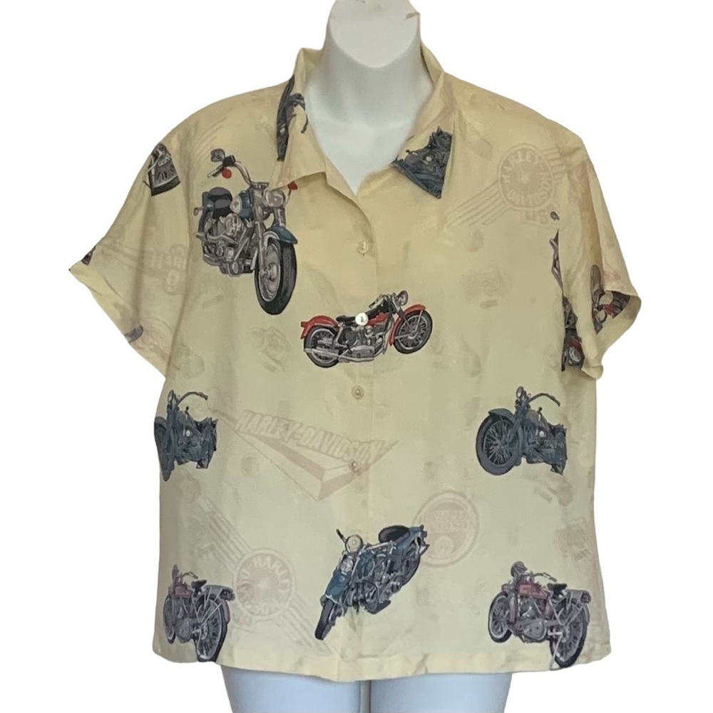 Harley Davidson x Tori Richard 100% Silk Motorcycle Print  Top Size XL